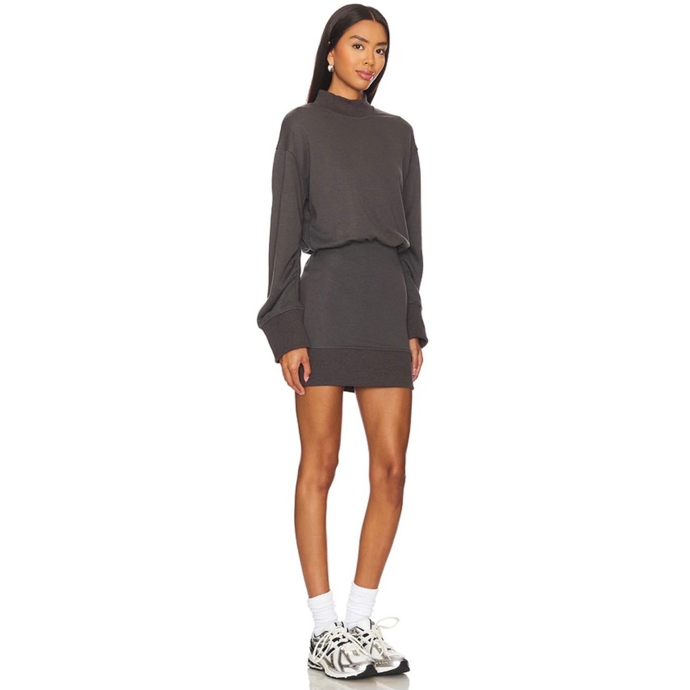 All The Ways Charcoal Grey Mock Neck Sweatshirt Mini Dress Small
